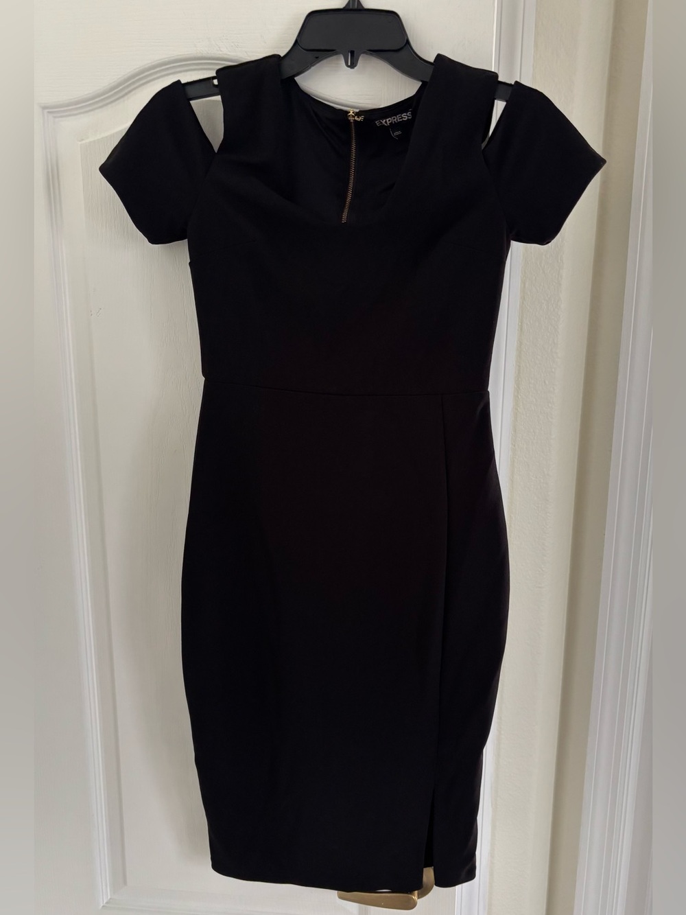 Express Black Cold-Shoulder Midi Sheath Dress